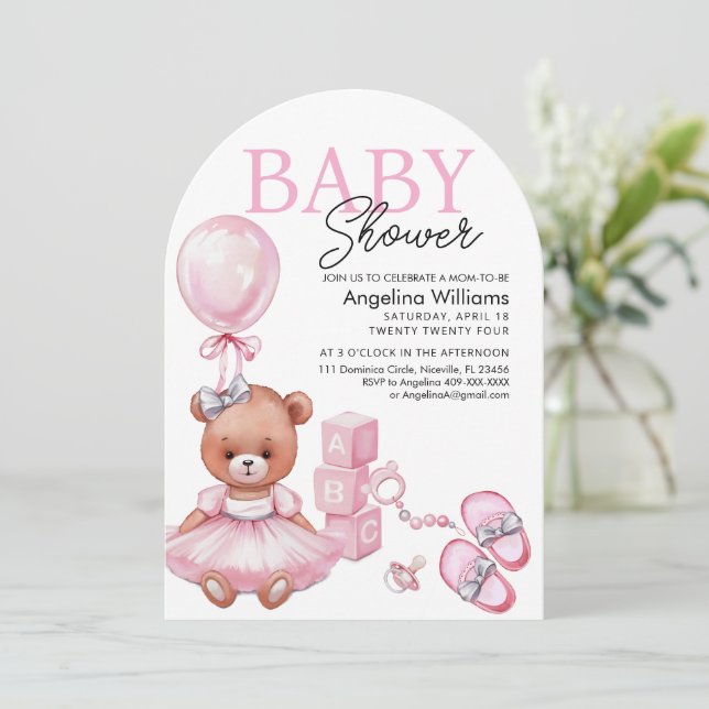 Baby Shower Invitation with teddy bear. (Standing Front)