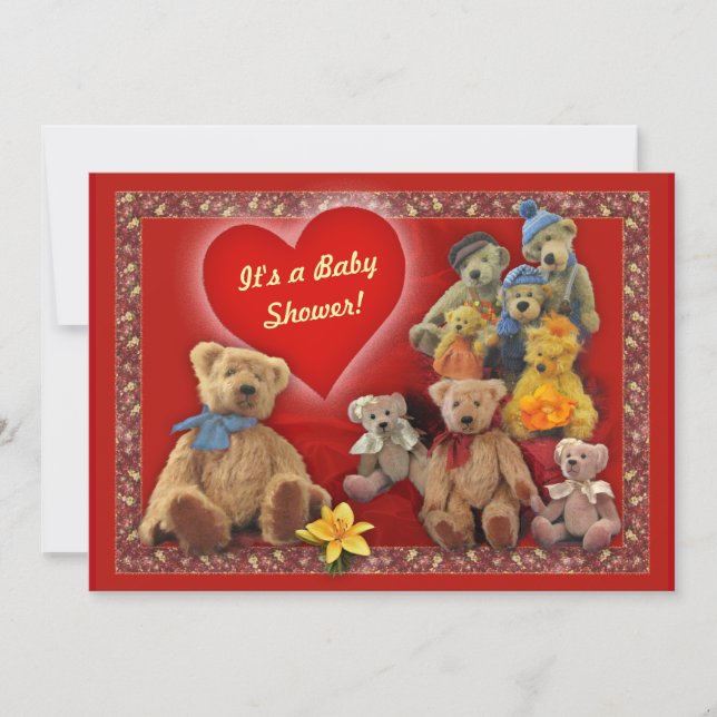 Baby Shower Invitation with Teddy Bears (Front)