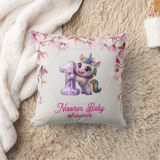 Baby Shower Invitation with Unicorn Throw Pillow