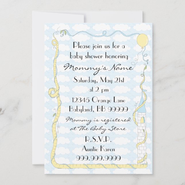 Baby Shower Invitation. Yellow/Blue/Castle Invitation (Front)