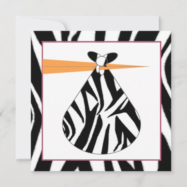 Baby Shower Invitation - Zebra Print Stork (Front)