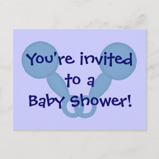 Baby Shower Invitations Blue Rattles Postcards