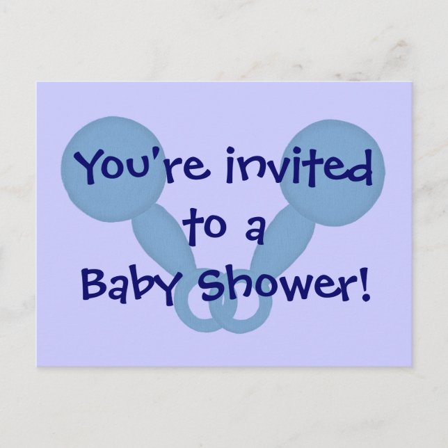 Baby Shower Invitations Blue Rattles Postcards (Front)