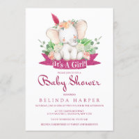 Baby Shower Invitations | Boho Baby Elephant Girl