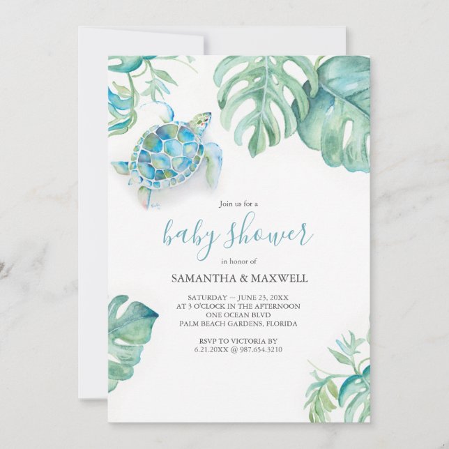 Baby Shower Invitations Boy Tropical Sea Turtle (Front)