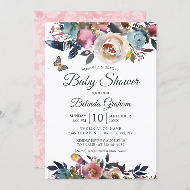 Baby Shower Invitations | Floral Boho (Front/Back)