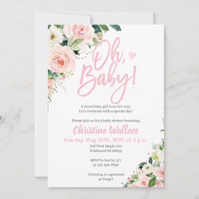 Baby Shower Invitations for a Girl Pink and Gold (Front)