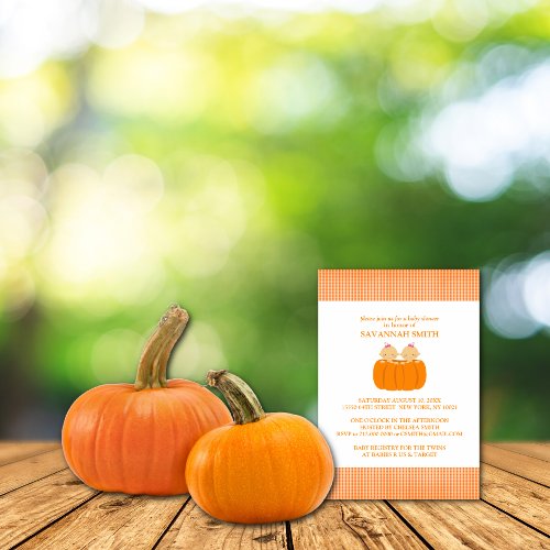 Twin Girls in a Pumpkin Baby Shower Invitations