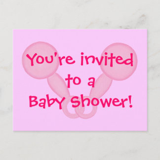 Baby Shower Invitations Pink Baby Rattles Postcard