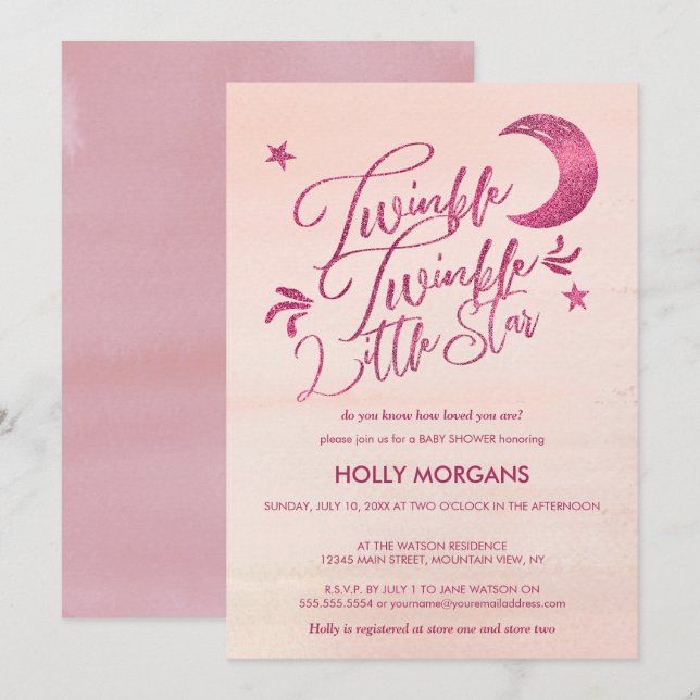 Baby Shower Invitations  Twinkle Little Star Pink (Front/Back)