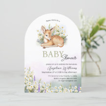 Baby shower invitations with an adorable fawn.