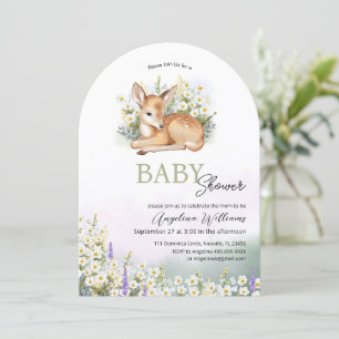 Baby shower invitations with an adorable fawn.