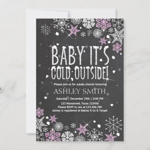 Baby Shower invite Baby cold outside Pink Silver