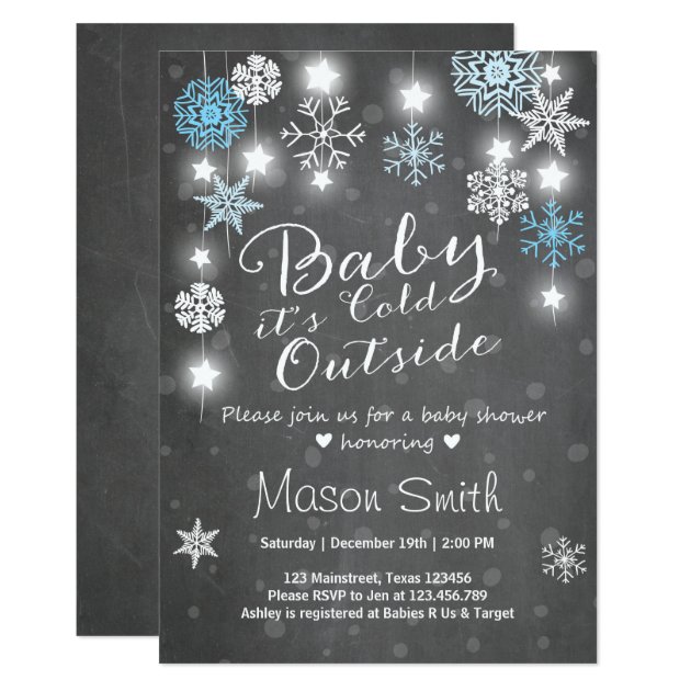 Baby Shower Invite Baby It's Cold Outside Boy Blue