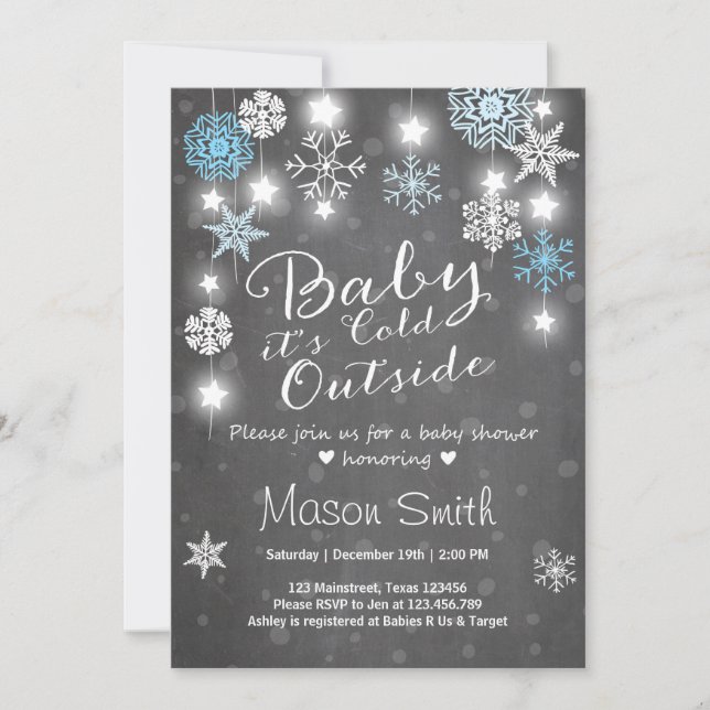 Baby Shower invite Baby it's cold outside Boy Blue (Front)