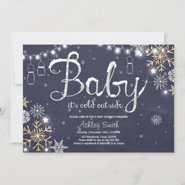 Baby Shower invite Baby it's cold outside Silver (Front)