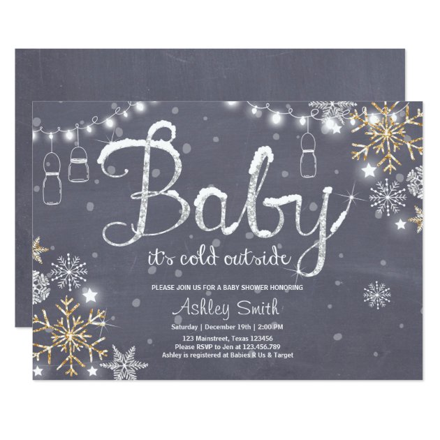 Baby Shower Invite Baby It's Cold Outside Silver