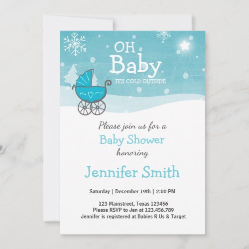 Baby Shower invite Boy Winter cold outside Blue