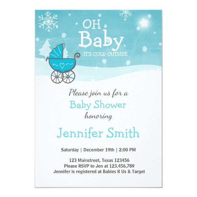 Baby Shower Invite Boy Winter Cold Outside Blue