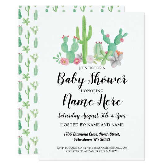Baby Shower Invite Cactus Print Watercolor Zazzle