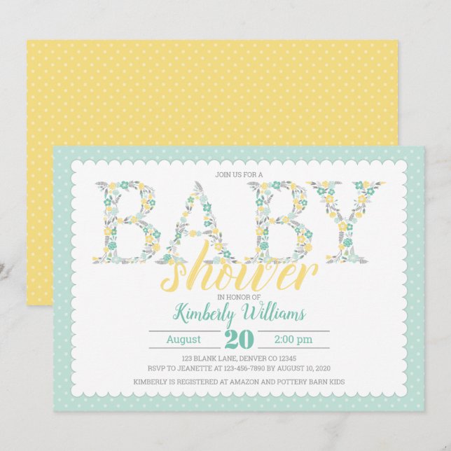baby shower invite gender neutral green yellow (Front/Back)