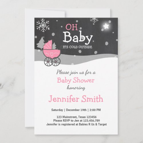 Baby Shower invite Girl Winter cold outside Pink