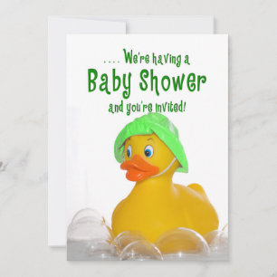 BABY SHOWER INVITE - GREEN HAT - RUBBER DUCKY