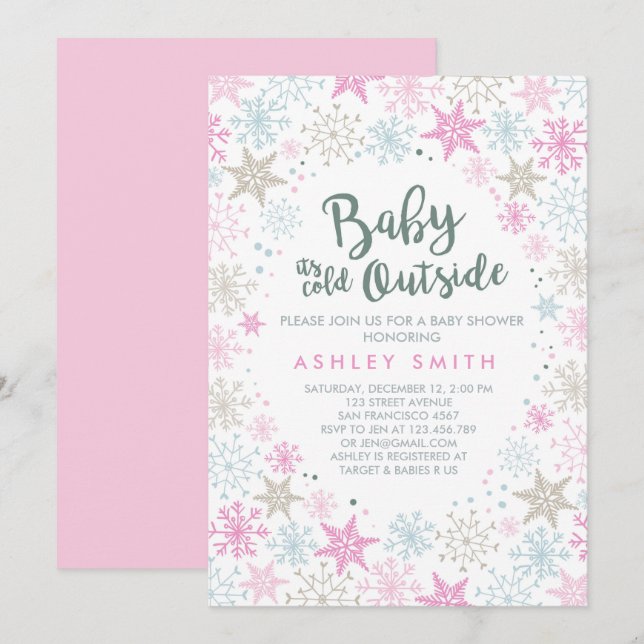Baby Shower invite It's cold outside Snow Girl (Front/Back)