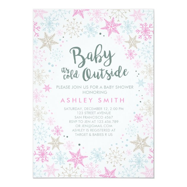 Baby Shower Invite It's Cold Outside Snow Girl