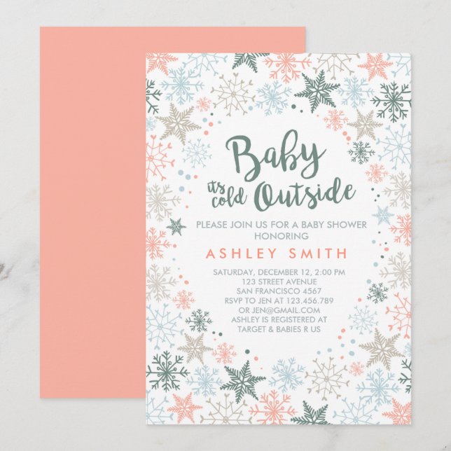 Baby Shower invite It's cold outside Snowflakes (Front/Back)