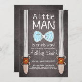 Baby Shower invite Little Man Bow tie Blue brown (Front/Back)