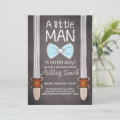 Baby Shower invite Little Man Bow tie Blue brown (Standing Front)