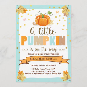 Baby Shower invite Little Pumpkin Blue Boy Fall