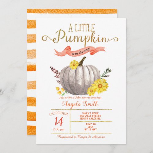 Baby Shower invite Little Pumpkin Fall Invitation