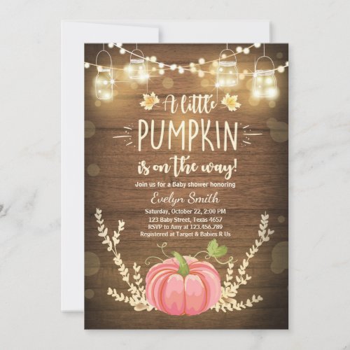 Baby Shower invite Little Pumpkin Fall Rustic Pink