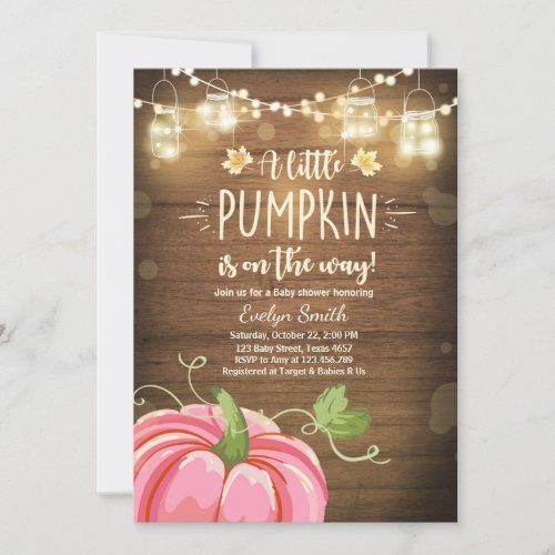 Baby Shower invite Little Pumpkin Fall Rustic Pink