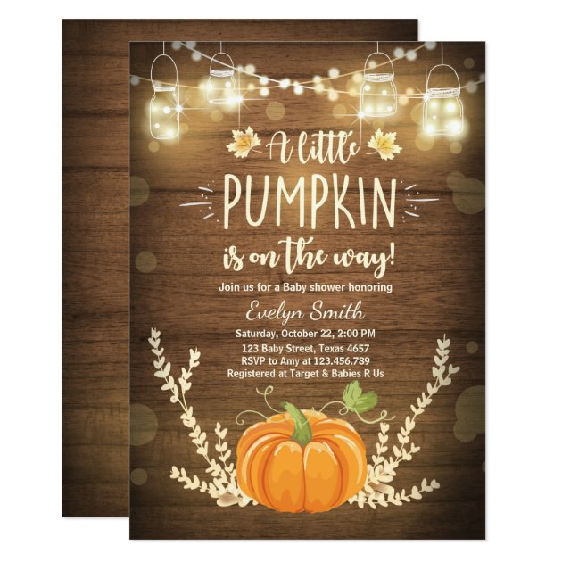 Baby Shower Invite Little Pumpkin Fall Wood Rustic