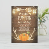Baby Shower invite Little Pumpkin Fall wood rustic (Standing Front)
