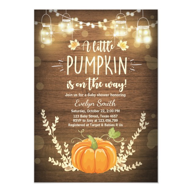 Baby Shower Invite Little Pumpkin Fall Wood Rustic