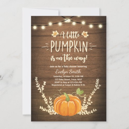 Baby Shower invite Little Pumpkin Fall wood rustic