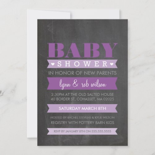 BABY SHOWER INVITE modern chalkboard purple