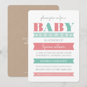 BABY SHOWER INVITE modern gender reveal coral mint