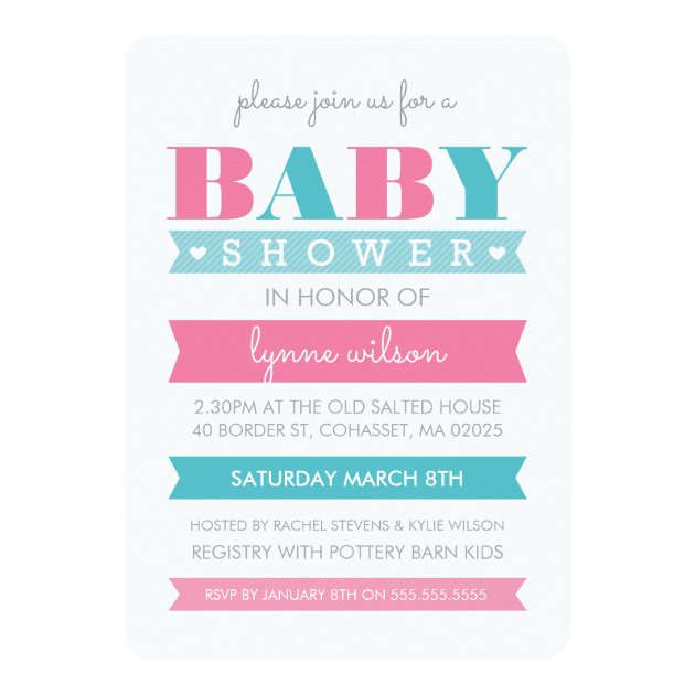 BABY SHOWER INVITE Modern Gender Reveal Pink Blue