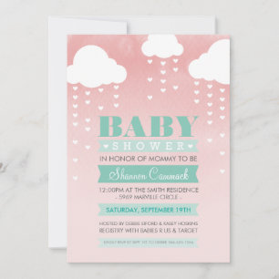 BABY SHOWER INVITE ombre watercolor mint coral