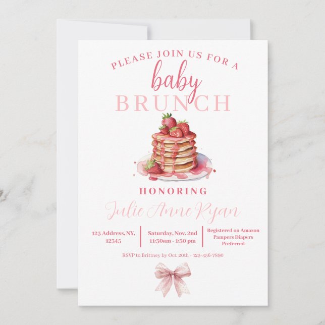 Baby Shower Invite - Pink Bow Brunch! (Front)