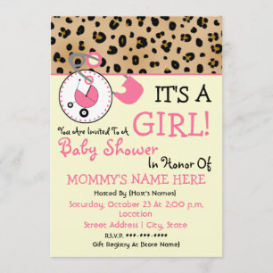 Baby Shower Invite - Pink Diaper Pin & Leopard
