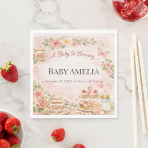 Baby Shower Invite Pink Floral Tea Party Custom Napkins