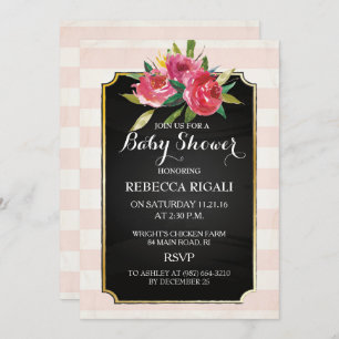 Baby Shower Invite - Pink Stripes Floral