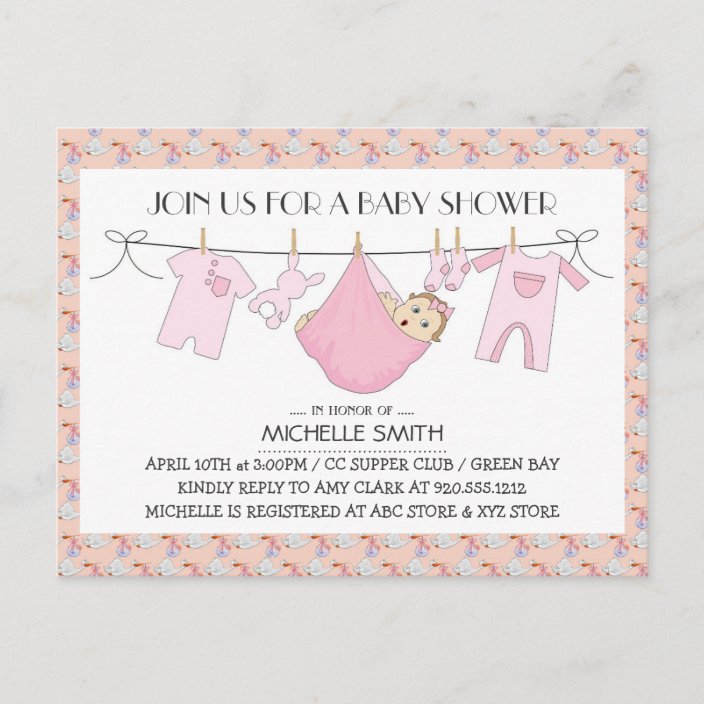Baby Shower Invite Postcard Clothes Line Design