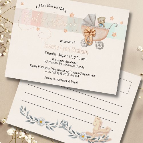 Baby Shower Invite  Teddy Bear Foil Postcard